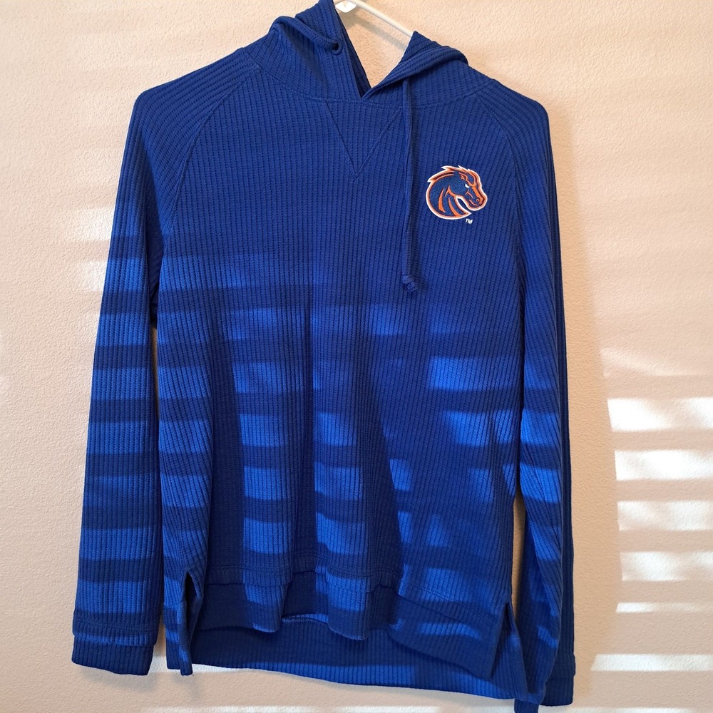 CSA Boise State Broncos Waffle Knit Hoodie Blue Orange Logo Pullover Medium
